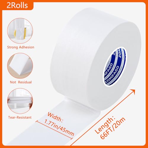 ZOMPAGO Weather Stripping Tape Door Window Seal 1.8 in x 66 FT,White - size: 2 Roll, 1.8 in x 33 FT, White