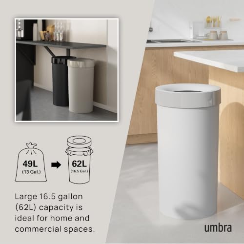 Umbra Vento Kitchen Trash Can, Open Top 16.5 Gallon Garbage Can, Grey - color: Grey