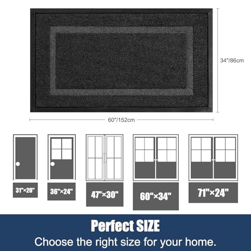 Extra Large Front Door Mat Outside Entrance Indoor Doormat, 60" x 34" Outdoor Mats for Patio Waterproof, Outdoor Door Mats for Outside Entry, Indoor Rugs for Entryway, Sturdy Natural Rubber, Black - color: Black, size: 2'10" x 5' (Runner)