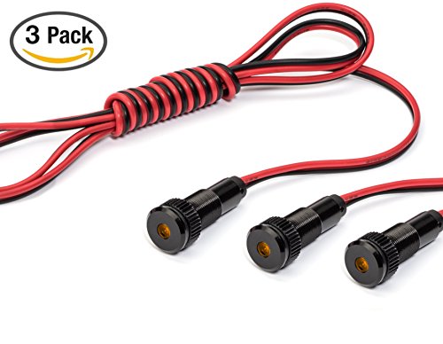 3 Pack of PLUG-N-PLAY Instrument Cluster LED Indicator Light Dash Bulbs. Aluminum Pilot Lights. Color Acrylic Lens. Flush Panel Mount 5/16" 8mm 12V for Speedometer Odometer (Black Bezel, Amber LED) - color: Black Bezel, Amber LED, size: 3 Pack
