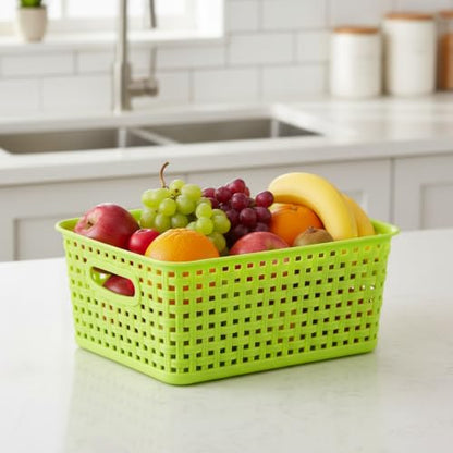 Plastic Storage Woven Basket Bins, 6 Packs - color: light Green