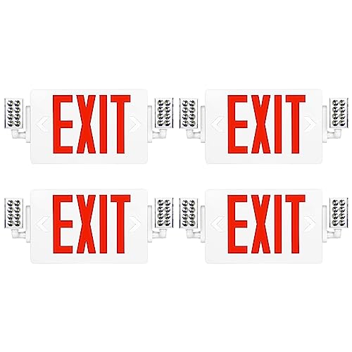 SPCETSUN 4 Packs Red Exit Sign with Emergency Lights,LED Emergency Exit Light with Battery Backup,UL Listed, AC 120/277V,Double Face Commercial Emergency Exit Light Combo for Business. - color: SPJLECD2RW-WT-4