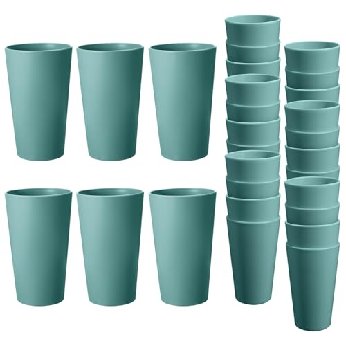 HEYCOME 24 Pcs Unbreakable Plastic Cups Set, 20 oz Reusable Plastic Cups, Stackable Water Tumblers, Drinking Cup for Kitchen, Outdoor, BPA-free, Dishwasher Refrigerator and Microwave Safe, Dark Green - color: Dark Green, size: 20 oz