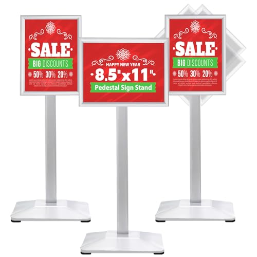 Sign Stand 8.5x11inch Pedestal Sign Holder Poster Stand 3Packs Adjustable Floor Standing Sign Holder with Heavy Duty Display Stand for Indoor Outdoor Business Store Sign Holders(Silver) - color: Silver/3Pack, size: 8.5"x11" Sign Stand