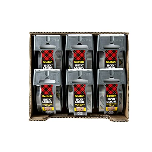Scotch Box Lock Packing Tape,Clear,Extreme Grip Box Packaging Tape for Shipping and Mailing,1.88 in. x 22.2 yd.,6 Rolls with Dispensers,(Pack of 6) - size: 6 Rolls (Pack of 6)
