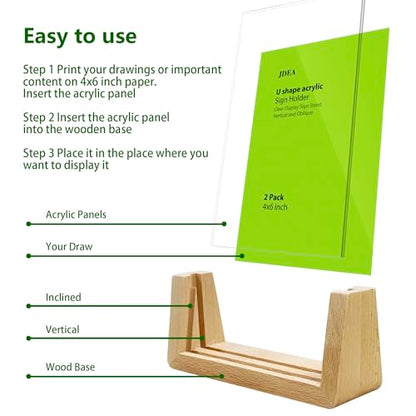 2 Pack 4x6 U-shaped Acrylic Sign Holder with Wood Base Menu Holder Flyer Holder Poster Stand Photo Stand (4*6) - size: 4*6