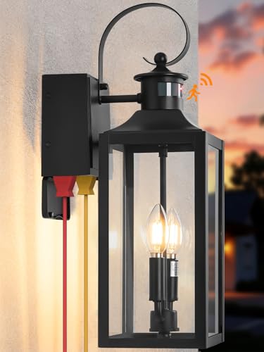 Porch Lights with GFCI Outlet, Motion Sensor Dusk to Dawn Outdoor Lighting - color: Black, size: 20 Inch Motion Sensor