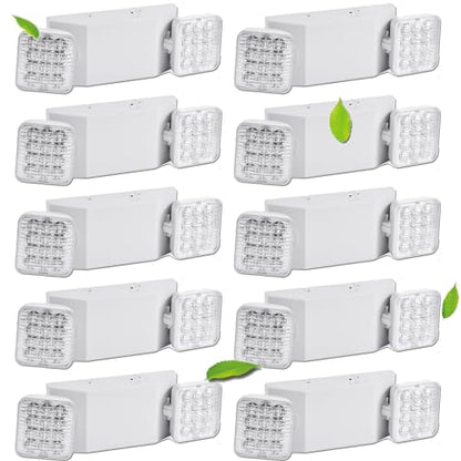 LED Emergency Light Fixture - Commercial & Exit Sign Lights with Battery Backup (Square 2 Head) - Adjustable for Home & Business - AC 110-277V - White - 10 Pack - color: 10 Pack