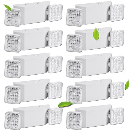 LED Emergency Light Fixture - Commercial & Exit Sign Lights with Battery Backup (Square 2 Head) - Adjustable for Home & Business - AC 110-277V - White - 10 Pack - color: 10 Pack