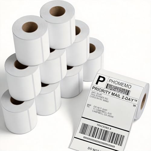 Phomemo 4x6 Thermal Label 10 Rolls 250PCS/Roll, Shipping Labels Pack of 2500 4x6 Roll Labels, Compatible with Phomemo, Zebra, Rollo, Jadens and Other Thermal Printers - color: White-2500