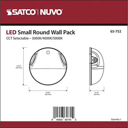 Nuvo 65/752 LED CCT Selectable Small Round Aluminum Outdoor Wall Pack Light, 3000K/4000K/5000K, 20W, White - color: White