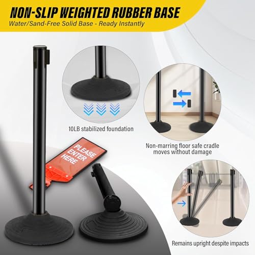 STARSIGNS 12 Pack Crowd Control Barriers - Weighted Base Stanchions with 10 Feet Retractable Belts Black Stanchion Posts Set for Retail, Banks, Public Spaces - color: Black- 12 Packs