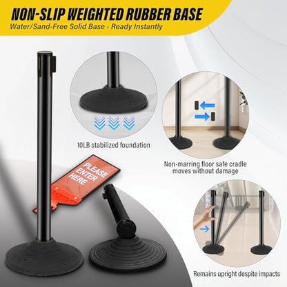 STARSIGNS 12 Pack Crowd Control Barriers - Weighted Base Stanchions with 10 Feet Retractable Belts Black Stanchion Posts Set for Retail, Banks, Public Spaces - color: Black- 12 Packs