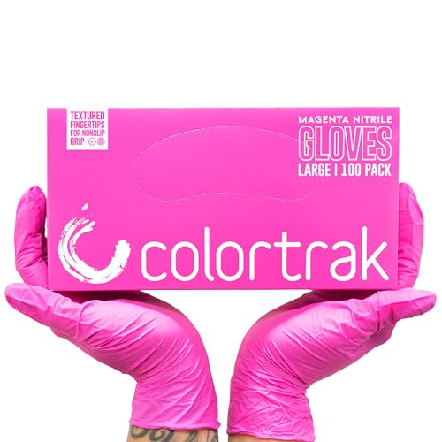Colortrak Disposable Nitrile Gloves, Latex-Free, Powder-Free Hair Color Gloves for Chemical Processing & Salon Services - color: Pink, size: Large