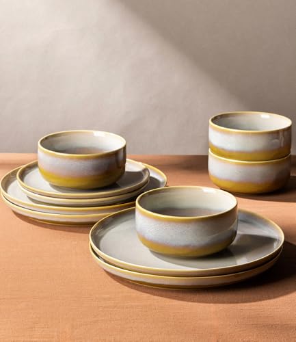 TheTerra Ceramic Dinnerware Set for 4, 12-Piece Plates and Bowls Set - color: Autumn Haze, size: Set (12pcs)