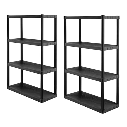 CENTREX CX 4-Tier Medium Duty Plastic Storage Shelves for Garage, Black, 2pk - size: 2-Pack