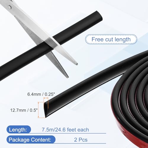 uxcell Weather Stripping Silicone Self-Adhesive Black 24.6 ft 2Pcs - color: Black, size: 24.6 ft