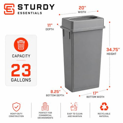 23 Gallon Slim Jim Rectangular Gray Trash Can with Swing Lid | 3 PACK - color: Gray with Lid