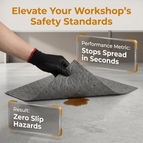 Okllen 50 Pcs Oil Absorbent Pads, 16"x18" Pigmats Spill Pads Dimpled Texture for Fast Spill Cleanup for Garage, Workshop & Industrial Use