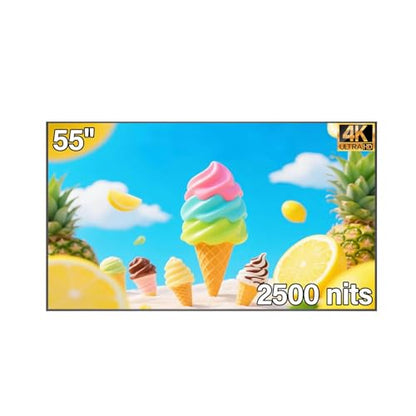 55inch 4K Digital Signage Display, 2500nits High Brightness, LCD Monitor Slim Fit Frameless Advertising Display, Wall Mount Digital Display, CMS Remote Publishing, 7/24 Timer Switch, Built-in Speaker - size: 55"+2500nits