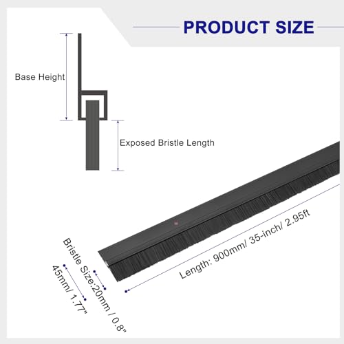 uxcell Door Brush Bottom Sweep H-Shape Aluminum Alloy Base with 0.8-inch PP Brush for Home, Industrial (35-inch L, Black) - color: Black, size: 35-inch x 0.8-inch