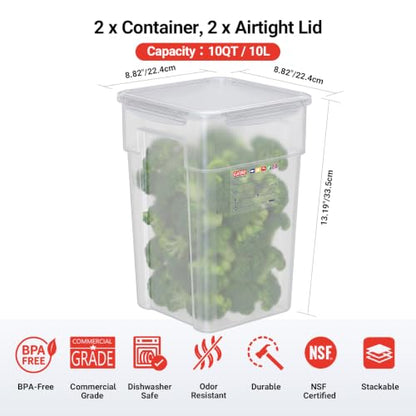 2 Pack 10 QT Commercial Airtight Food Storage Containers, BPA-Free Translucent Polypropylene, Stackable with Gold Scale Markings for Flour, Rice & Pet Food - size: 2 X 10.0(QT)
