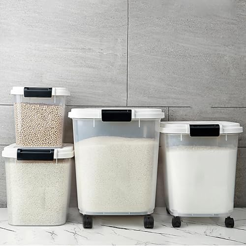 HANAMYA 40 LB Rice Storage Container with Measuring Cup, BPA free, For Rice | Grain | Pet Food | Flour, 1 count, Clear & Black
