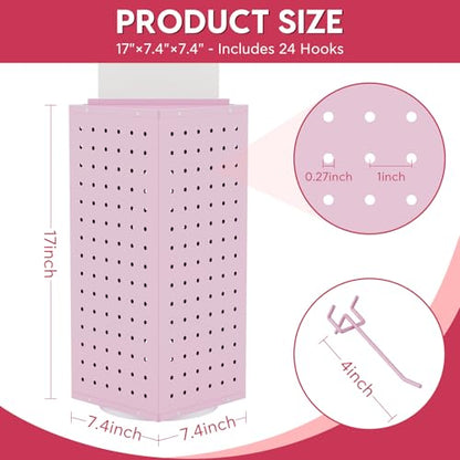 Rotating Pegboard Display Stand With 24 Hooks ,Metal Spinning Peg Board Displays, Desk Pegboard,Merchandise Display Rack for Selling Accessories Vendors & Events Retail Craft Shows & Fairs ( Pink) - color: Pink