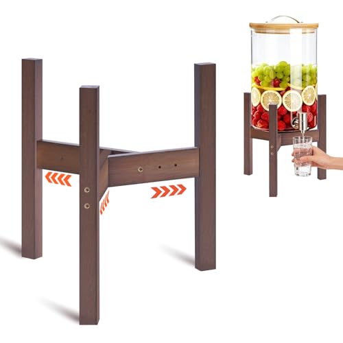 OERGKE Adjustable Bamboo Drink Dispenser Stand, Water Dispenser Holder for 2-5 Gallon (8-12 Inch), Beverage Stand for Countertop & Parties, Walnut