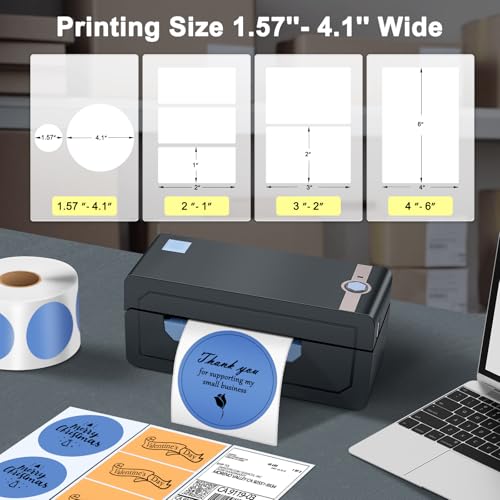 JADENS Bluetooth Thermal Shipping Label Printer, Wireless 4x6 Label Printer - color: Blue