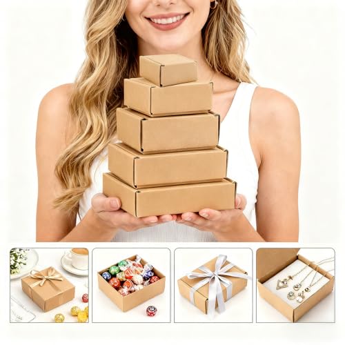 Ellbest 50Pac Small Corrugated Shipping Boxes, 3.54x2.48x0.67 inches - size: 3.54 x 2.48 x 0.67 inches