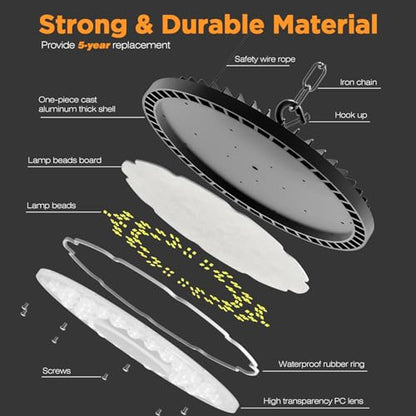 320W UFO High Bay LED Shop Lights, 6 Pack 45000LM Garage Lights - size: 320-6PACK