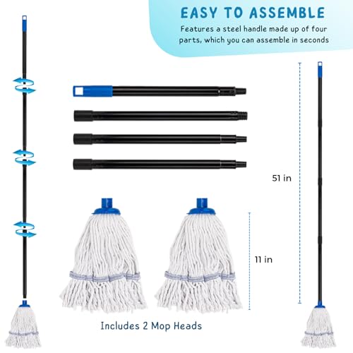 Mops for Indoor Floor Cleaning, Small Cotton String Mop with 51'' Handle - size: 51in