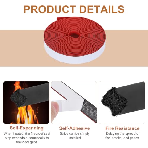Smoke Fire Seal Strip 19.7 Feet 25mm/0.98" Wx2mm/0.08" T Red - color: Red, size: 19.7 FT x 25mm / 0.98" W x 2mm / 0.08" T