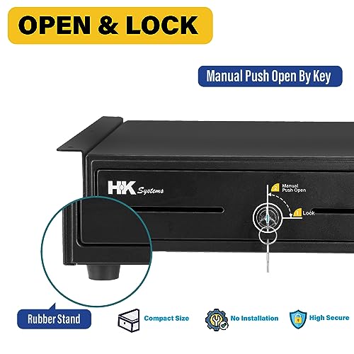 HK SYSTEMS 13" Heavy Duty Black "Push" Open Cash Drawer, 4B5C with Under Counter Mounting Metal bracket - size: 1. 13" Push Black