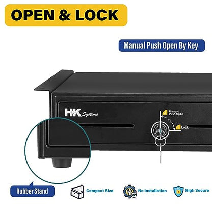 HK SYSTEMS 13" Heavy Duty Black "Push" Open Cash Drawer, 4B5C with Under Counter Mounting Metal bracket - size: 1. 13" Push Black