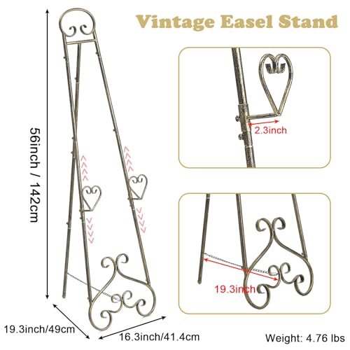 56" Extra Large Adjustable Vintage Floor Easel Stand with Chain Support