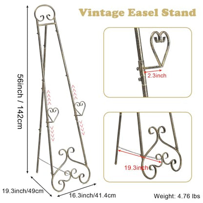 56" Extra Large Adjustable Vintage Floor Easel Stand with Chain Support