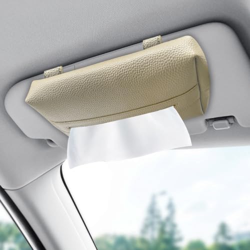 Car Tissue Holder, PU Leather Auto Napkin Holder for Visor & Backseat, Automotive Mask Organizer Case to Keep Vehicle Tidy, Universal Interior Accessories for Sedan Truck SUV(Khaki) - color: Khaki