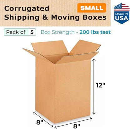 Small Moving & Shipping Boxes 8"L x 8"W x 12"H (25-Pack) - Extra Strength 200 lb vs Regular - Corrugated Durable Packing Boxes - Small Box for Moving - Corrugated Cardboard Box by IDL Packaging - size: 8 * 8 * 12" (Small Boxes)