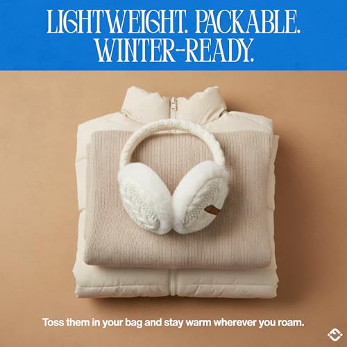 Funky Junque Women’s Winter Earmuffs - Cable Knit & Sequin - color: Cable Knit - Ivory