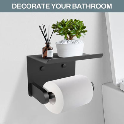SetSail Toilet Paper Holder with Shelf Adhesive or Screw-in Matte Black - color: Matte Black, size: 2 Packs