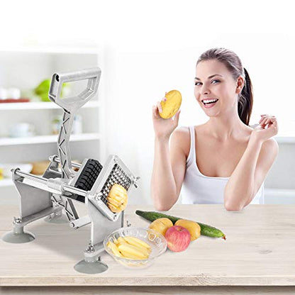 ROVSUN Commercial Vegetable Chopper French Fry Cutter Stainless Steel w/ 4 Sizes Blades, Fruit Potato Slicer, 1/2", 3/8", 1/4" & 8-Wedge Blades and Pusher Blocks for Restaurants, Home & Kitchen - size: Horizontal Style