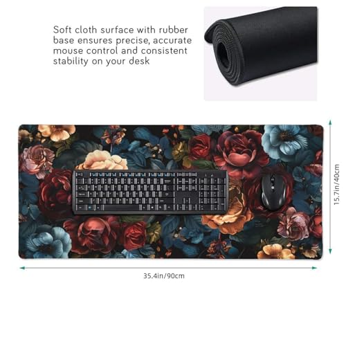 35.4 x 15.7 in, Waterproof XXL Large Mouse Pad for Desk, Extended Keyboard Mouse Mat for Computer Office, Big Laptop Mouse pad, Gaming Pc-Vintage Chic Rose Flowers - color: Vintage Chic Rose Flowers