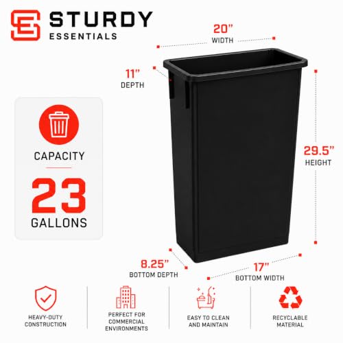 23 Gallon Slim Jim Rectangular Black Trash Can | 3 Pack - color: Black