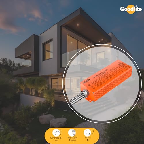 Goodlite 15W Essential Safety Emergency LED Driver: Ensures Continued Lighting During Power Failures, 2000mA, 170Vdc, 90-Min Backup, 120/347V, Quick 24Hr Recharge, for T8, Downlights etc 1ct (G-48410)