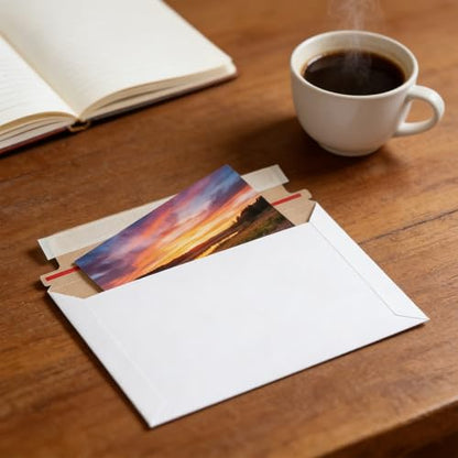 300 Pack 6.5x9.8 Inch Rigid Photo Mailers, 250gsm Stay Flat Cardboard Mailers, Self Seal White Envelopes for Photos, Files, Pictures, Papers