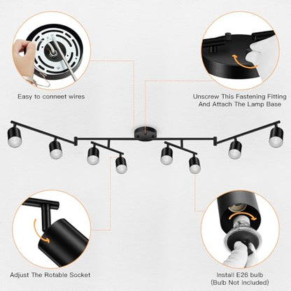 BoostArea LED 8 Light Track Lighting Kit, Black 8 Way Ceiling Spot Lighting, Flexibly Rotatable Light Head for Kitchen, Living Room, Bedroom, GU10 Bulb Not Included - color: 8 Light-Black