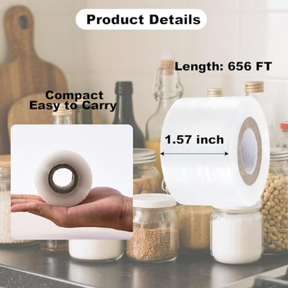 4 Pcs Mini Stretch Wrap Film, 1.57" x 656 FT Hand Stretch Wrap Roll, Mini Clear Unheated Shrink Wrap for Securing Small Bottles Jars Cans Tin Seal Packing & Gift Wrap Rolls