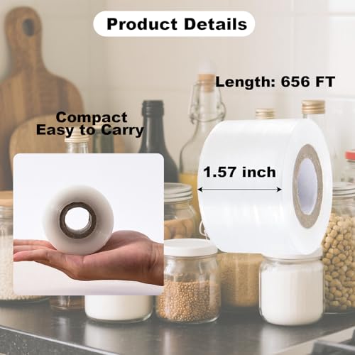 4 Pcs Mini Stretch Wrap Film, 1.57" x 656 FT Hand Stretch Wrap Roll, Mini Clear Unheated Shrink Wrap for Securing Small Bottles Jars Cans Tin Seal Packing & Gift Wrap Rolls